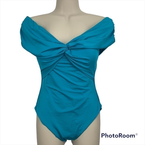TRINA Turk Turquoise Twisted Bodice One Piece Swimsuit NWT Size 6 - Picture 2 of 10